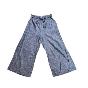 Max Studio Linen Pants Womens Size Small Paperbag Belted Waist Wide Leg Cropped
